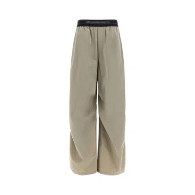 Pre-owned Alexander Wang Mid Rise Pleated Knee Pant W/ Logo Elastic 'stone' | Grey | Women's Size Xs In Gray