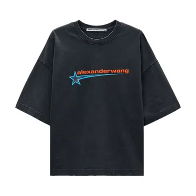 Pre-owned Alexander Wang Boxy Tee W/ Graphic 'washed Black' | Men's Size Xxs