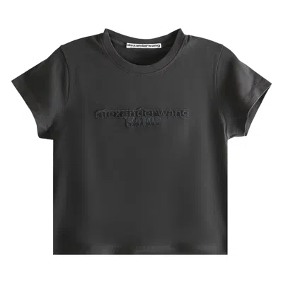 Pre-owned Alexander Wang Reverse Embroidery Logo Shrunken Tee 'washed Black Bean' | Women's Size L