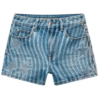 Pre-owned Alexander Wang Stars & Stripes Laser Print Hotfix Shorts 'vintage Medium Indigo' | Blue | Women's Si