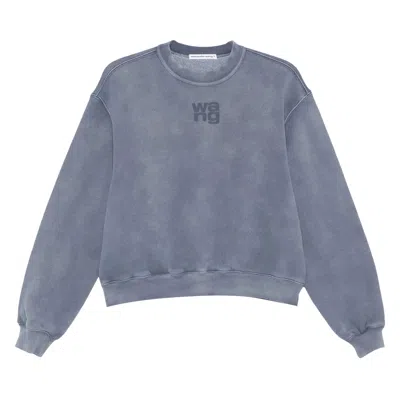 Pre-owned Alexander Wang Essential Terry Crew Puff Paint Logo Sweatshirt 'washed Blue Ink' | Women's Size S