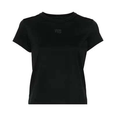 Pre-owned Alexander Wang Puff Logo & Bound Neck Tee Essential Jsy Shrunk 'black' | Women's Size Xs