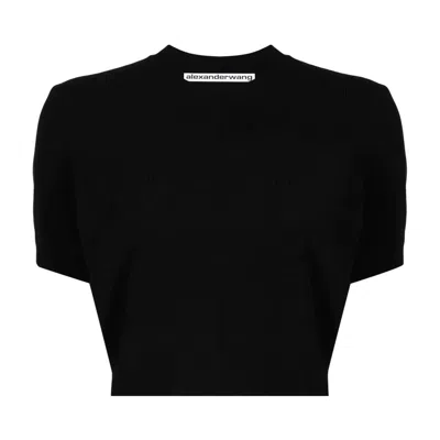 Pre-owned Alexander Wang Embossed Logo Ribbed Short-sleeve Tee 'black' | Women's Size S