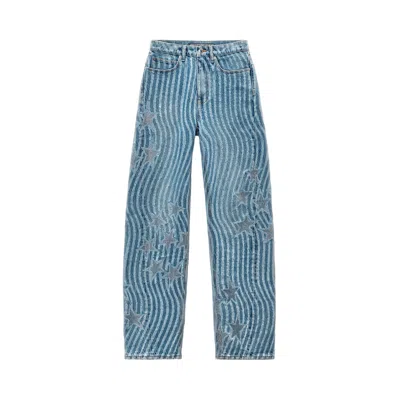 Pre-owned Alexander Wang Float Stars & Stripes Laser Print/hotfix Jean 'vintage Medium Indigo' | Blue | Women'
