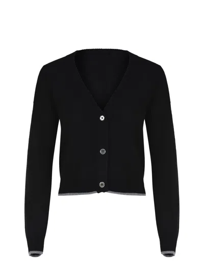 Pinko Cropped Button-down Sweater With Deep V-neckline In Black