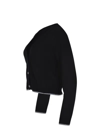 Pinko Cropped Button-down Sweater With Deep V-neckline In Black