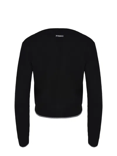 Pinko Cropped Button-down Sweater With Deep V-neckline In Black