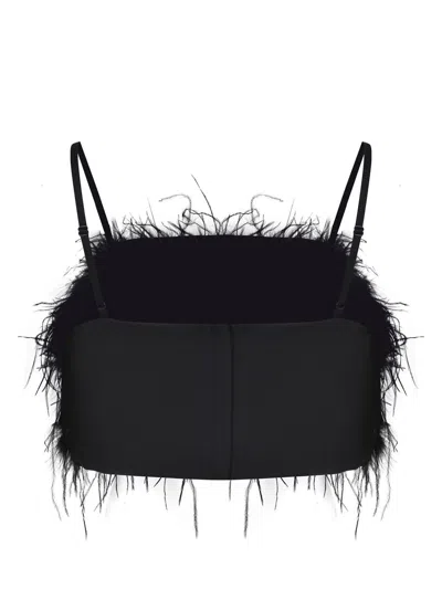 Pinko Crop Top With Feather Detailing In Black
