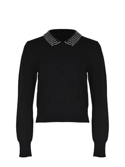 Pinko Women's Long Sleeve Strass Detail Sweater In Black