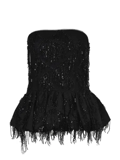 Rotate Birger Christensen Sequins Bubble Top In Black