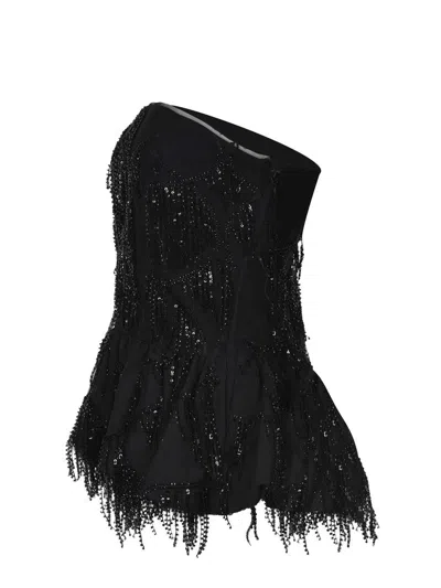 Rotate Birger Christensen Sequins Bubble Top In Black