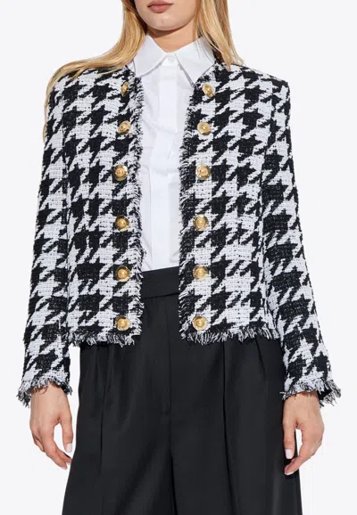 Balmain Houndstooth Tweed Blazer In Gray