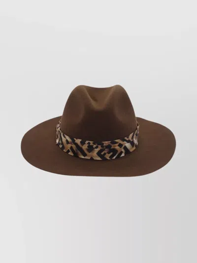 Fendi Stylish Wide Brim Hat With Animal Print In Brown