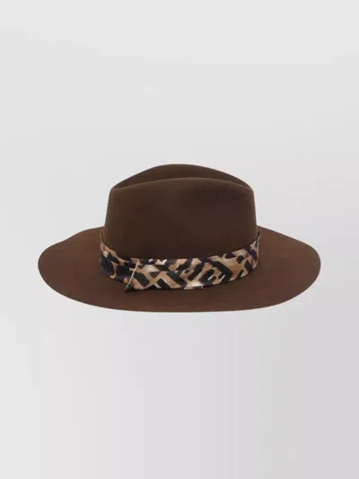 Fendi Stylish Wide Brim Hat With Animal Print In Brown