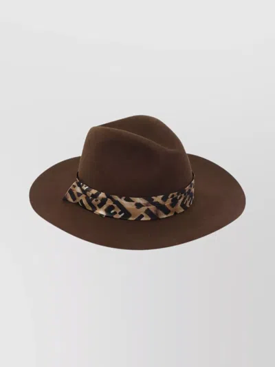 Fendi Stylish Wide Brim Hat With Animal Print In Brown