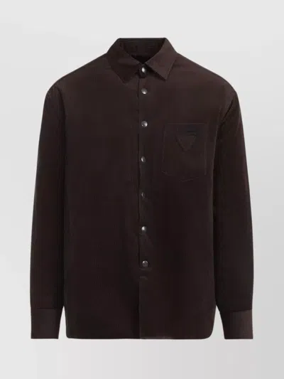 Prada Long Sleeve Corduroy Shirt Chest Pocket In Black