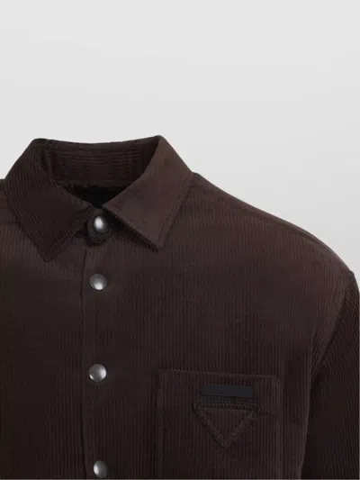 Prada Long Sleeve Corduroy Shirt Chest Pocket In Black