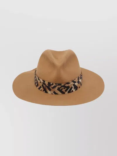 Fendi Stylish Wide Brim Hat With Decorative Band In Brown