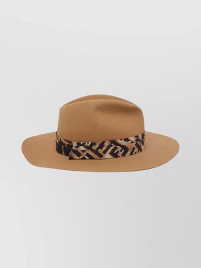 Fendi Stylish Wide Brim Hat With Decorative Band In Brown