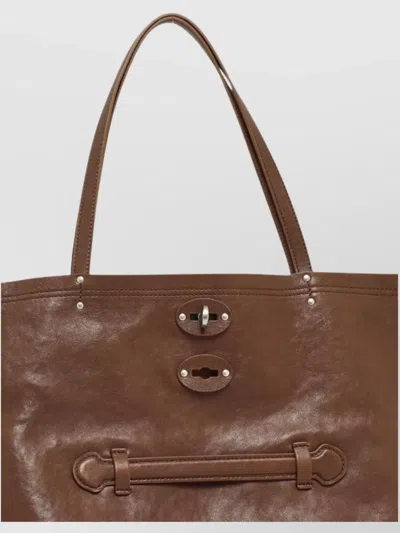 Zanellato Studded Leather Shoulder Bag With Dual Handles In Brown