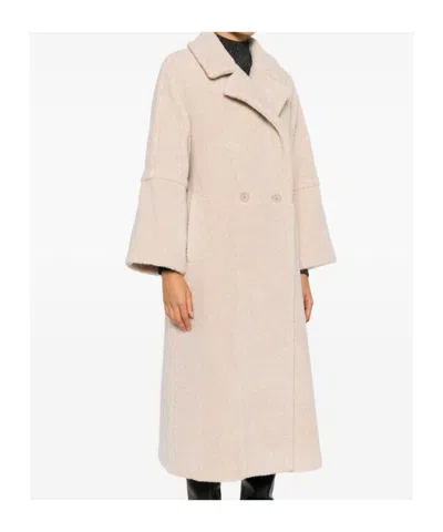 Herno Double-breasted Long Coat In Neutral