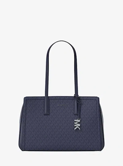 Michael Kors Laila Medium Signature Logo Tote Bag In Blue