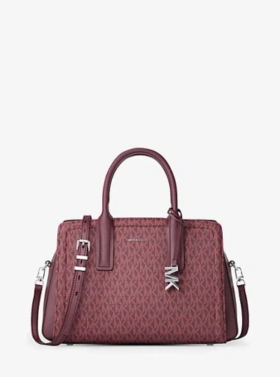 Michael Kors Laila Medium Signature Logo Satchel In Red