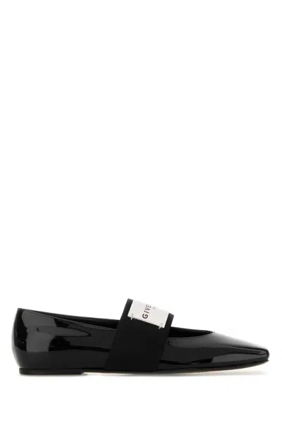 Givenchy Sliced Square Label Patent Leather Ballerina Flats In Black