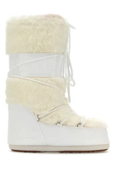 Moon Boot White Logo Boots In Neutral
