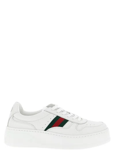 Gucci Women White Sneakers With Web Detail And Oversized Sole In Leather Woman