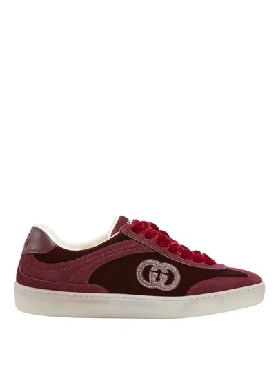 Gucci Velvet Sneakers With Nylon Insert And Suede In Burgundy