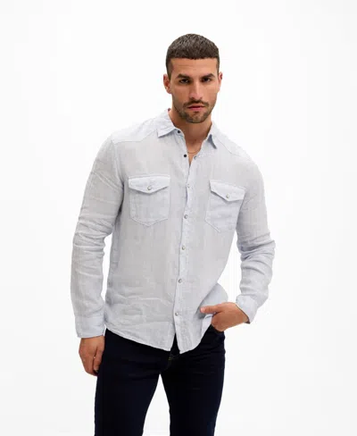 Ron Tomson Men's Fitted Snap Western Linen Shirt In Blue