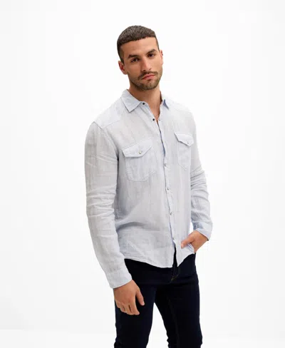 Ron Tomson Men's Fitted Snap Western Linen Shirt In Blue