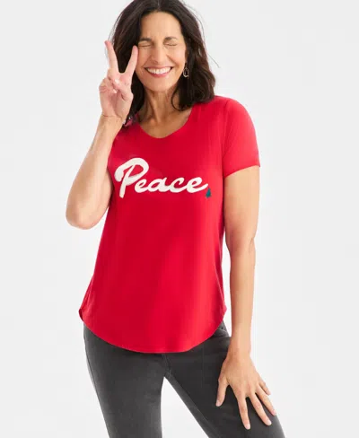Style & Co Women's Joyful Graphic T-shirt, Macy's Exclusive In Red