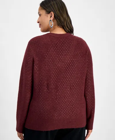 Inc International Concepts Plus Size Embellished V-neck Sweater, Macy's Exclusive In Red