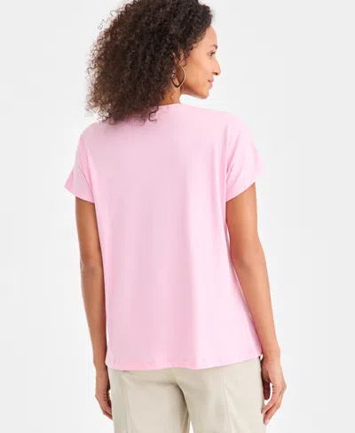 Style & Co Women's Soutache-trim Short-sleeve Knit T-shirt, Macy's Exclusive In Pink
