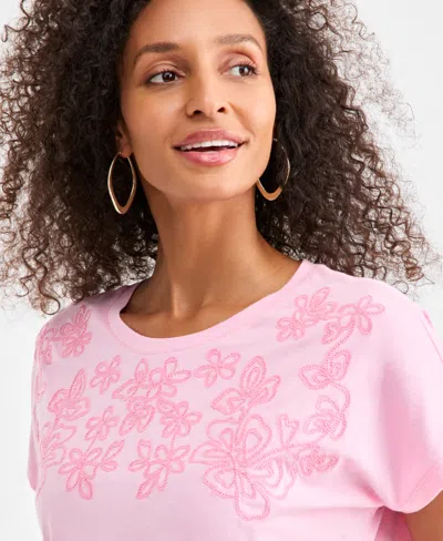 Style & Co Women's Soutache-trim Short-sleeve Knit T-shirt, Macy's Exclusive In Pink