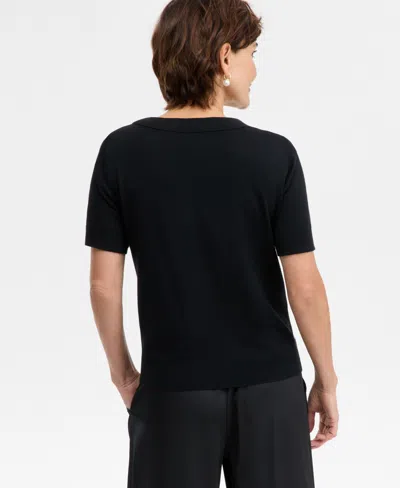 Jm Collection Women's Embellished Short-sleeve Sweater, Macy's Exclusive In Black