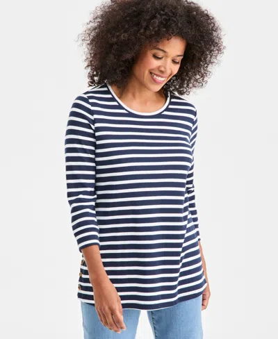 Style & Co Women's Striped Button-trim Tunic Top, Macy's Exclusive In Black