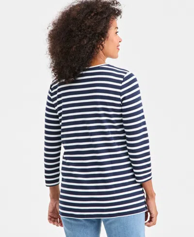 Style & Co Women's Striped Button-trim Tunic Top, Macy's Exclusive In Black