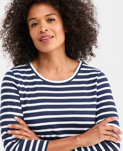 Style & Co Women's Striped Button-trim Tunic Top, Macy's Exclusive In Black