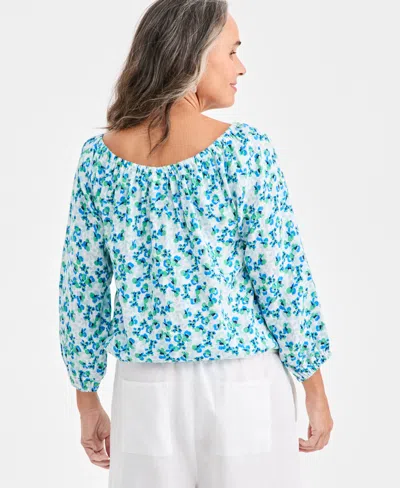 Charter Club Women's 100% Linen Tile On-off-shoulder 3/4-sleeve Top, Macy's Exclusive In Gray