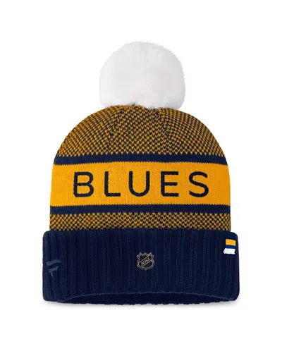 Fanatics Women's Navy/gold St. Louis Blues Authentic Pro Rink Cuffed With Pom Knit Hat In Blue