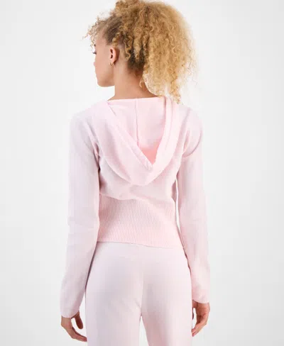 Hippie Rose Juniors' Chenille Zip-up Sweater Hoodie In Pink