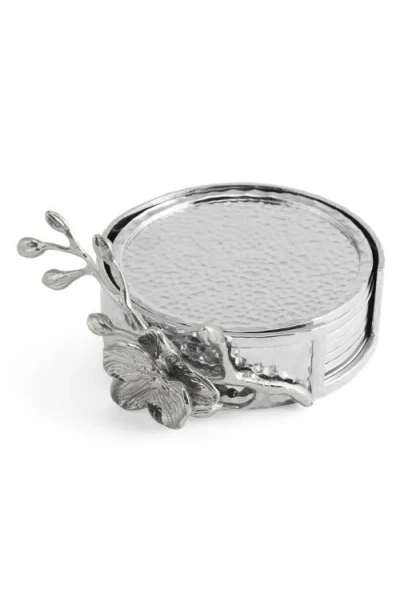 Michael Aram White Orchid Set Of 6 Coasters In Metallic