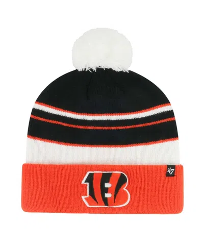 47 Brand Big Boys And Girls Black/orange Cincinnati Bengals Peewee Cuffed Knit With Pom Hat In Orange