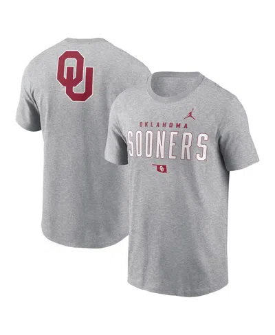 Jordan Men's Heather Gray Oklahoma Sooners Campus 2-hit Primary Mascot T-shirt In Gray