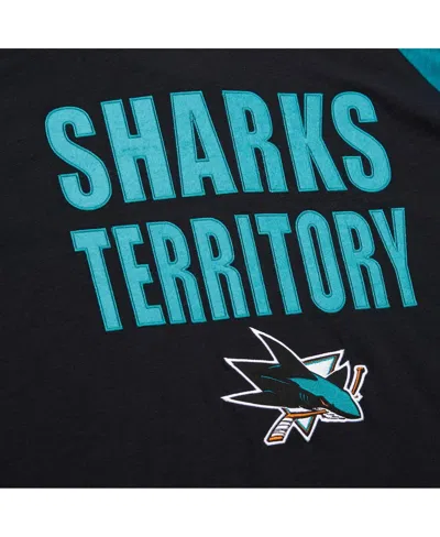 Mitchell & Ness Men's Black/teal San Jose Sharks Legendary Slub Raglan Long Sleeve T-shirt In Black