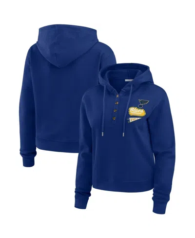 Wear By Erin Andrews Women's Blue St. Louis Blues Waffle-knit Pullover Hoodie In Blue