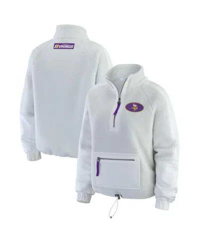 Wear By Erin Andrews Women's White Minnesota Vikings Polar Fleece Half-zip Jacket In White